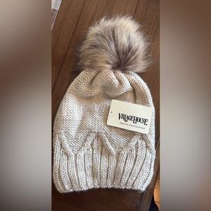 Village House Knit Beanie with Faux Fur Pom